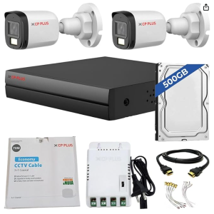 4 Channel DVR with 2MP 2X Outdoor, Built-in Audio Mic, Dual Light Color Night Vision Wired CCTV Cameras, Motion Detection, 4 Channel SMPS, 70 Meters Cable, 500 GB HDD, Required BNC/DC