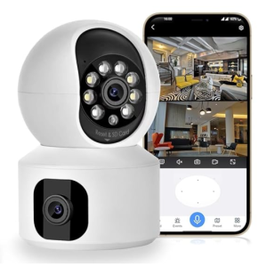 Dual Lens WiFi IP 360° Camera 1920 X 2160 Full HD 4mp AI (Upgraded) CCTV Night Vision Motion Sensor Two-Way Audio Micro SD Card Support Upto 128GB Monitor Nanny Security Indoor White