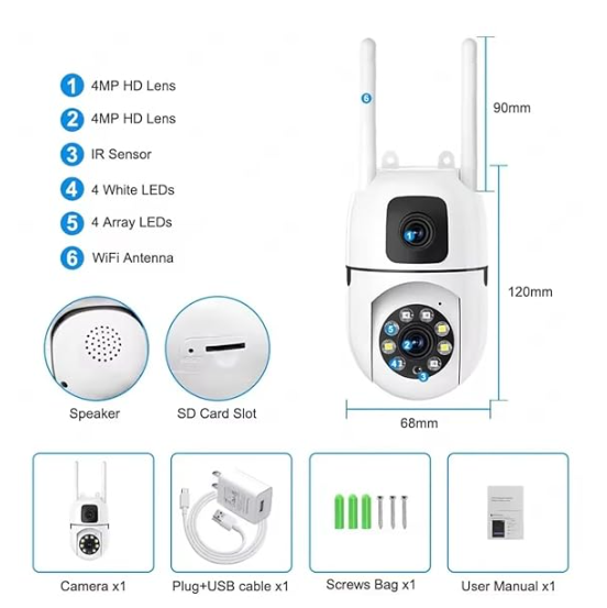 Dual Lens Hd 3MP+3MP 1080P 360° Pan & Tilt Home Security Camera(SR14) - Image 2